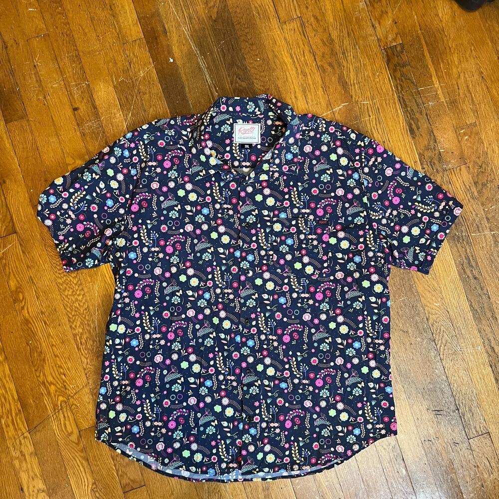 RSVLTS Men’s 3XL Navy Festive Flowers Button Up Shirt PARTY FUN